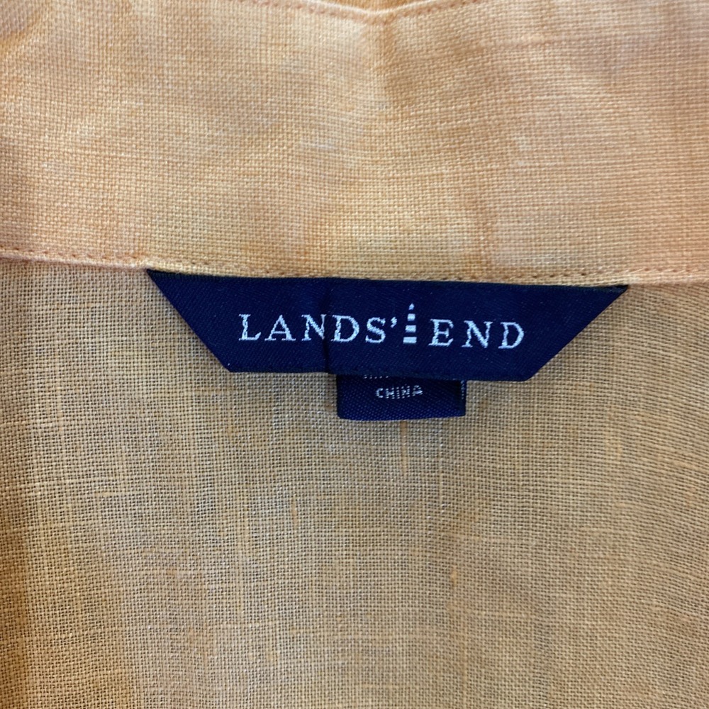Lands End Size 18 Womens Yellow 100% Linen Short Sleeve Comfy Button Up Shirt - Picture 7 of 10
